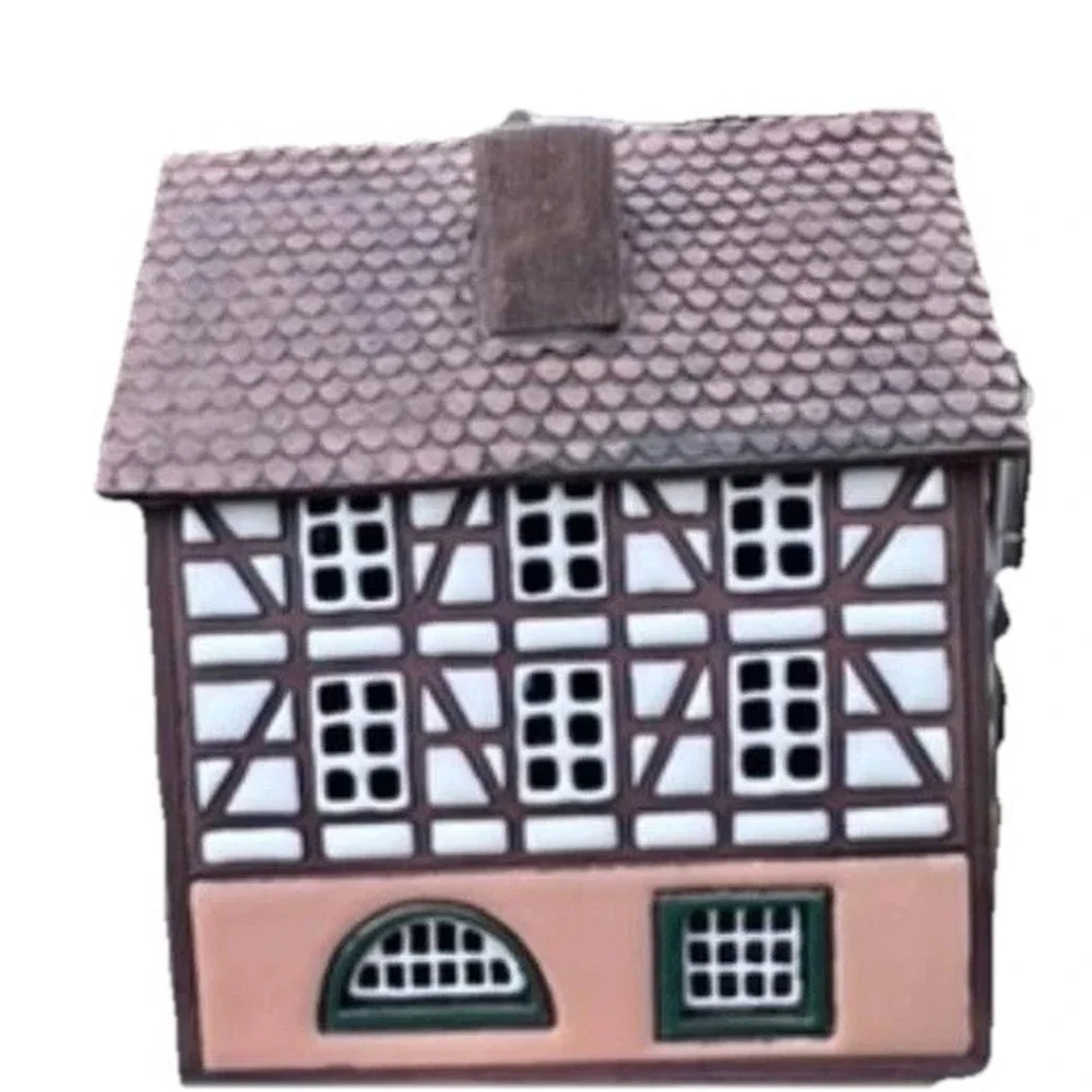 Vintage Lithuania Handmade Clay Village House Tealight Candle Holder‎